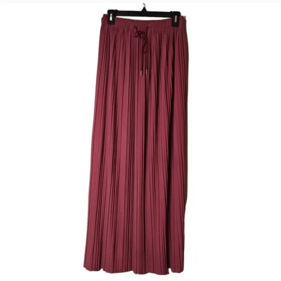 Dusty Rose Micro Pleated Maxi Skirt Elastic Waist Flowy One Size - Picture 2 of 14